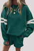 Varsity Stripe Drop Shoulder Crewneck Sweatshirt And Drawstring Shorts Short Set